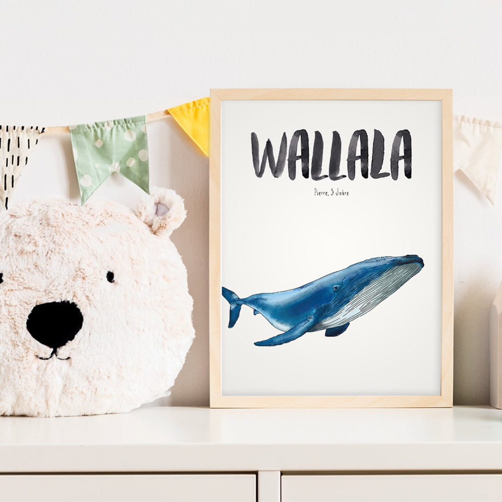 Kindermundposter Wal im Kinderzimmer – personalisiertes Poster als Dekoration und Geschenk