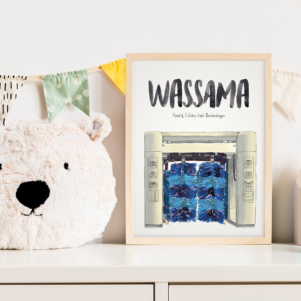 Kindermundposter Waschanlage im Kinderzimmer – personalisiertes Poster als Dekoration und Geschenk