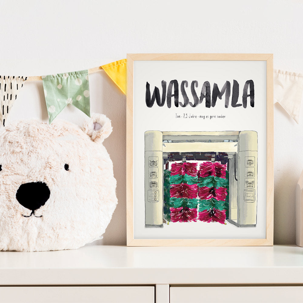 Kindermundposter Waschanlage im Kinderzimmer – personalisiertes Poster als Dekoration und Geschenk