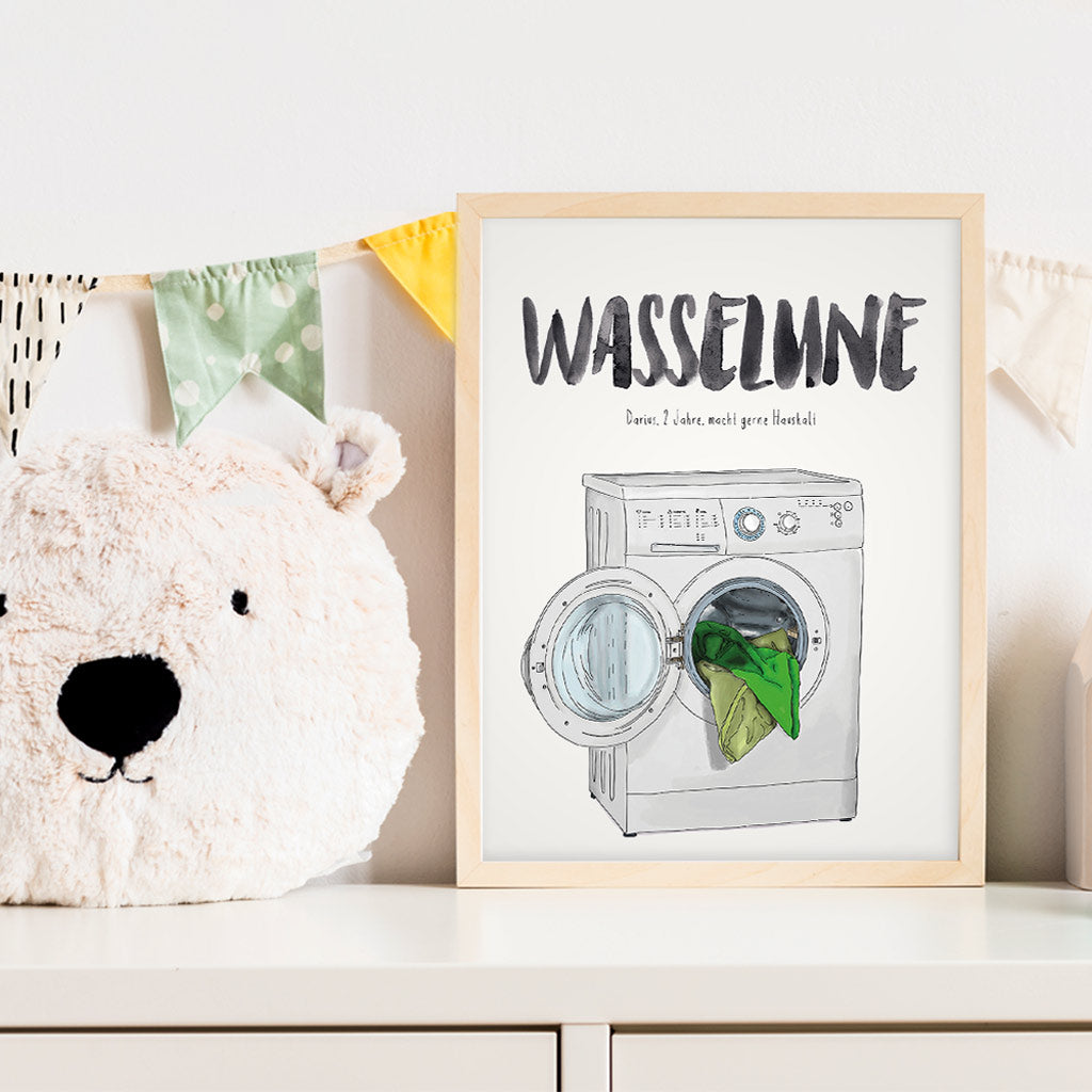 Kindermundposter Waschmaschine im Kinderzimmer – personalisiertes Poster als Dekoration und Geschenk