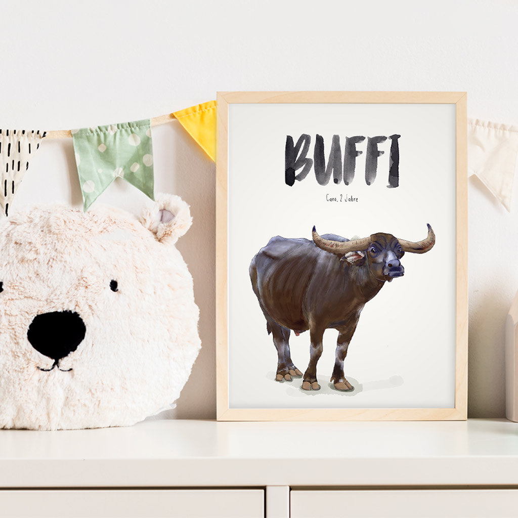Kindermundposter Wasserbüffel im Kinderzimmer – personalisiertes Poster als Dekoration und Geschenk