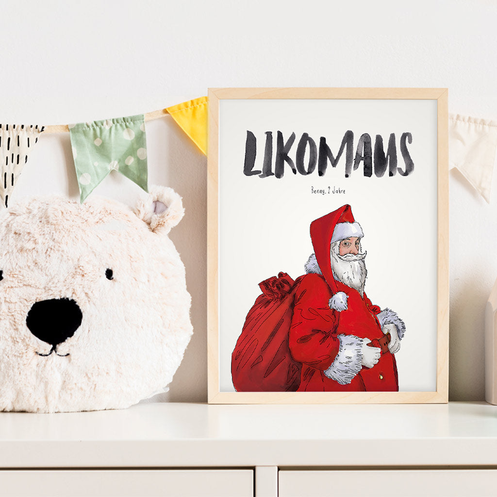 Kindermundposter Weihnachtsmann im Kinderzimmer – personalisiertes Poster als Dekoration und Geschenk
