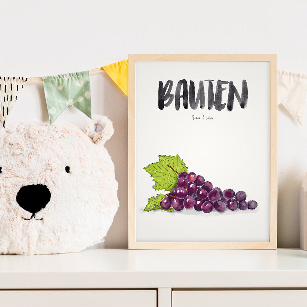 Kindermundposter Weintrauben im Kinderzimmer – personalisiertes Poster als Dekoration und Geschenk