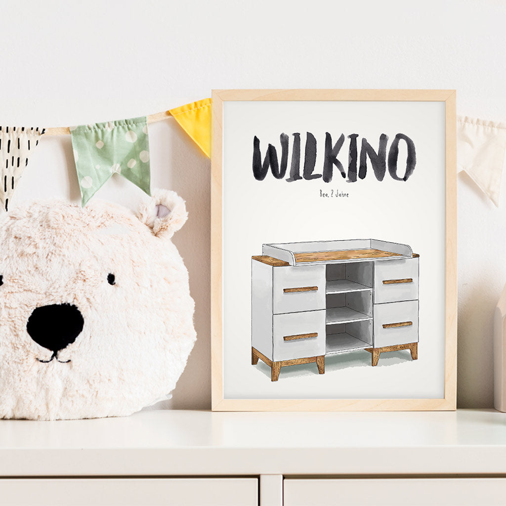 Kindermundposter Wickelkommode im Kinderzimmer – personalisiertes Poster als Dekoration und Geschenk