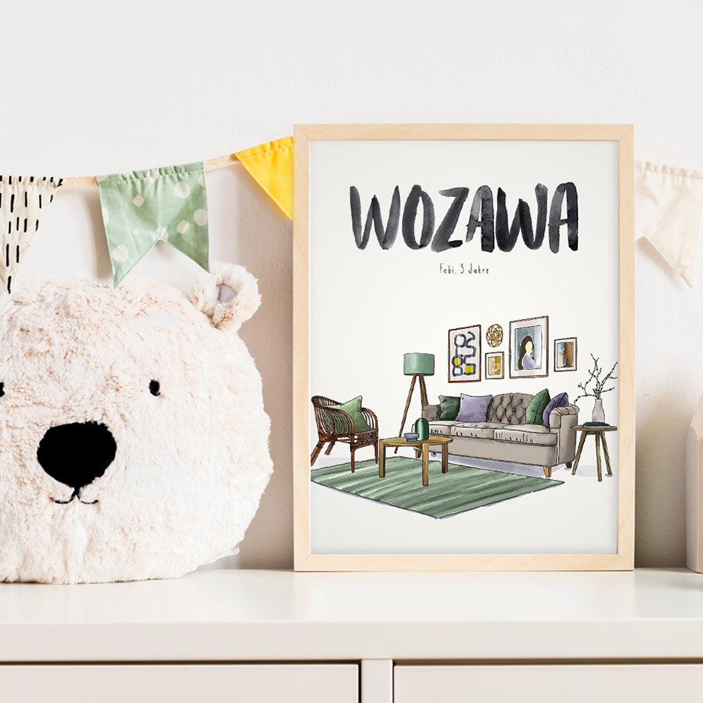 Kindermundposter Wohnzimmer im Kinderzimmer – personalisiertes Poster als Dekoration und Geschenk