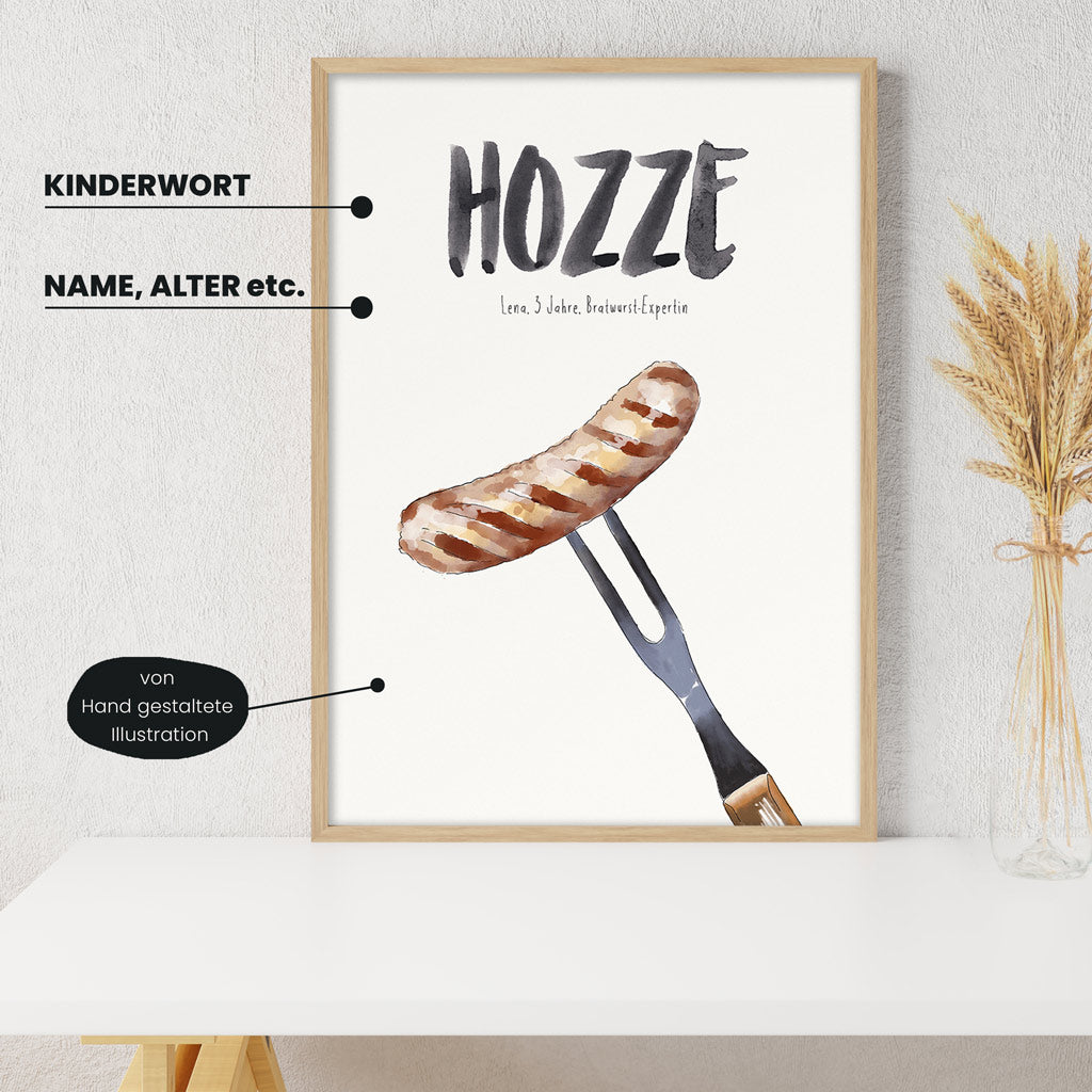 Detailansicht Kindermundposter Bratwurst: Erklärungen der personalisierbaren Elemente - einzigartiges Erinnerungsstück für Eltern