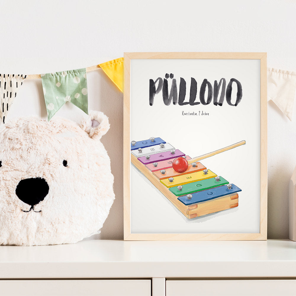 Kindermundposter Xylophon im Kinderzimmer – personalisiertes Poster als Dekoration und Geschenk