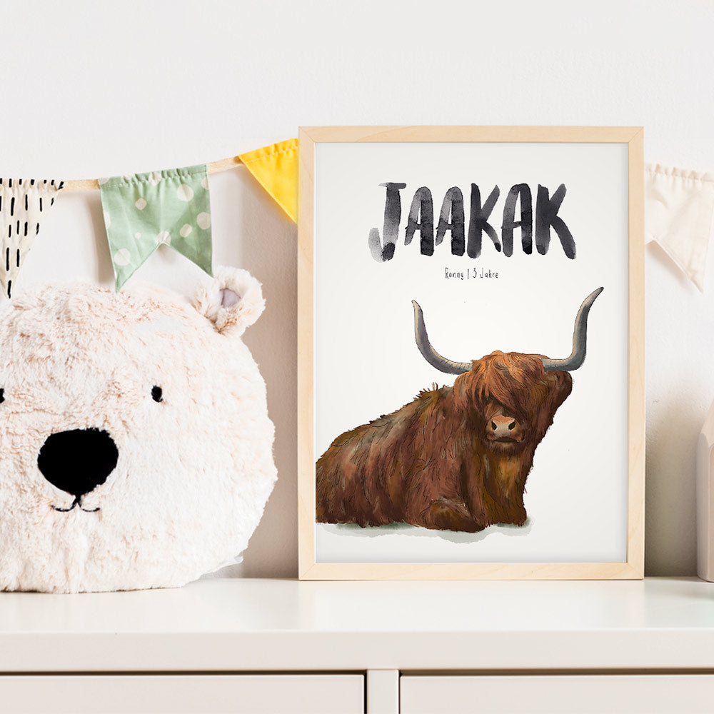 Kindermundposter Yak im Kinderzimmer – personalisiertes Poster als Dekoration und Geschenk
