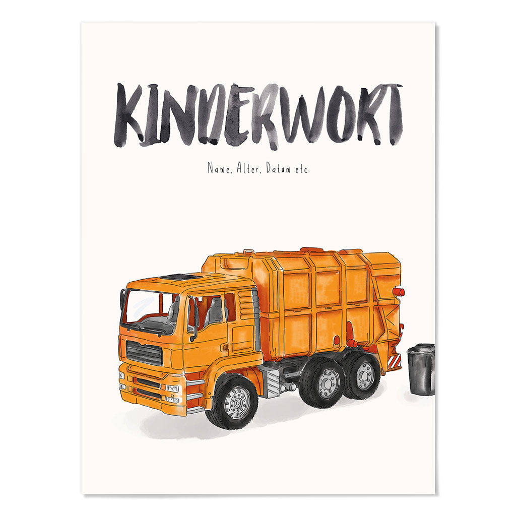 Kindermundposter Müllabfuhr – personalisiertes Poster mit Kinderwort für Eltern