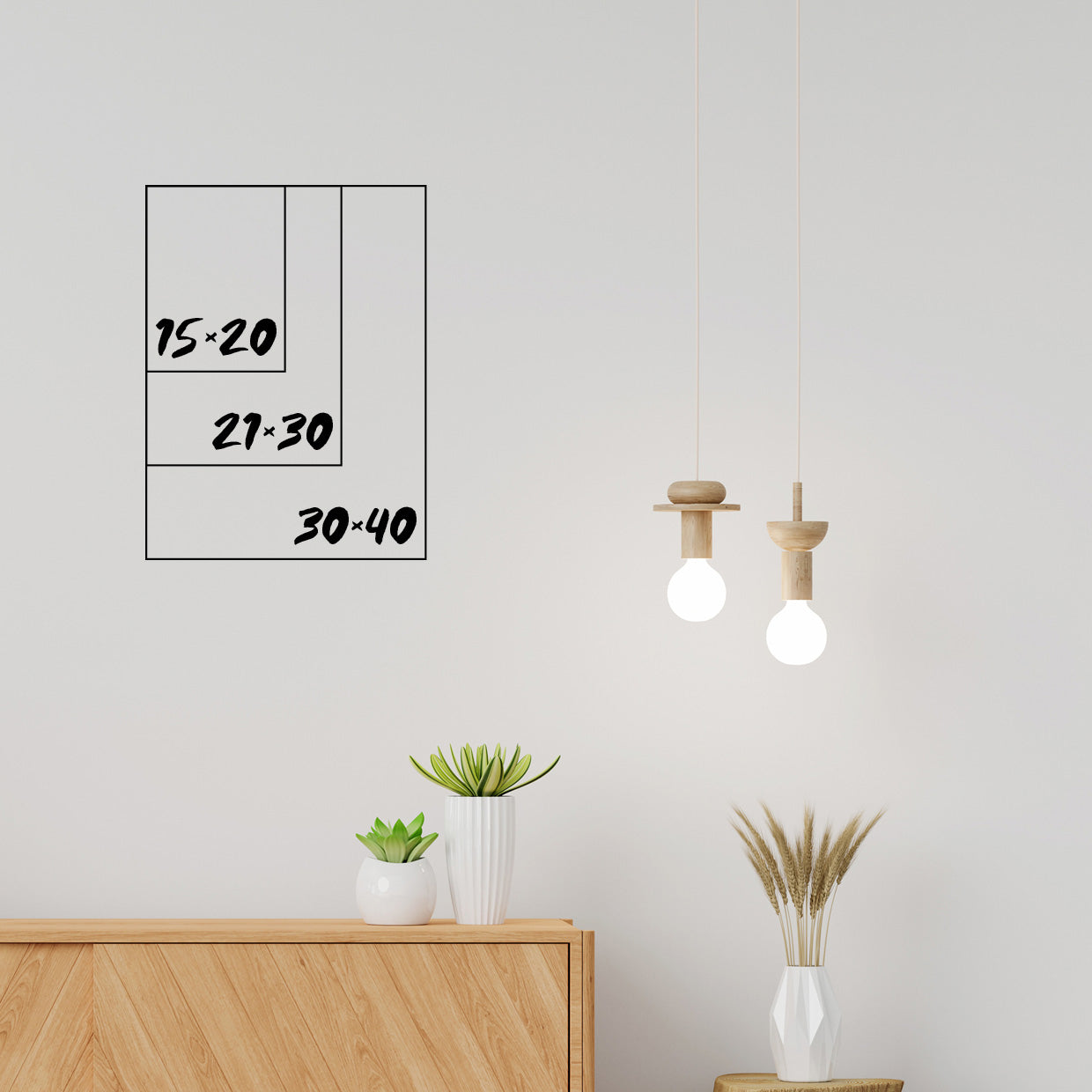 Größentabelle für den Postergrößenvergleich 15x20, 21x30 und 30x40 cm