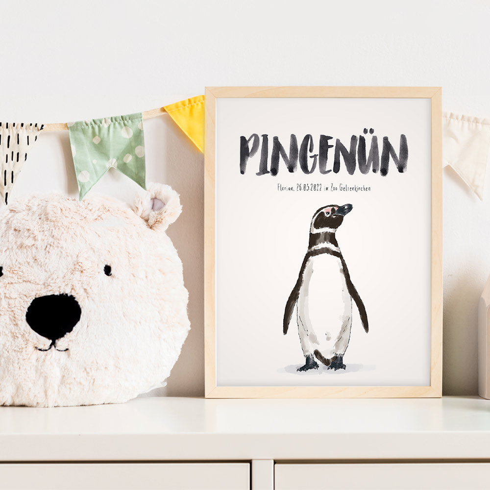 Kindermundposter Pinguin im Kinderzimmer – personalisiertes Poster als Dekoration und Geschenk