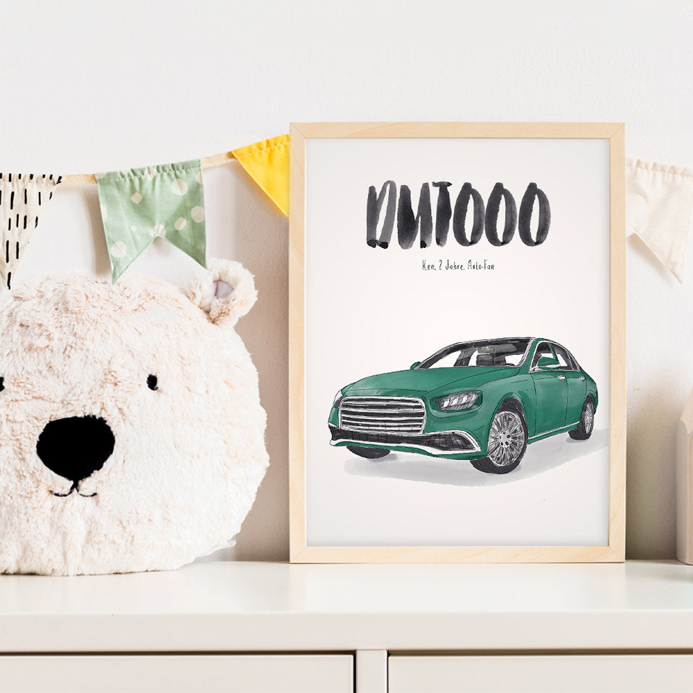 Kindermundposter Auto im Kinderzimmer – personalisiertes Poster als Dekoration und Geschenk