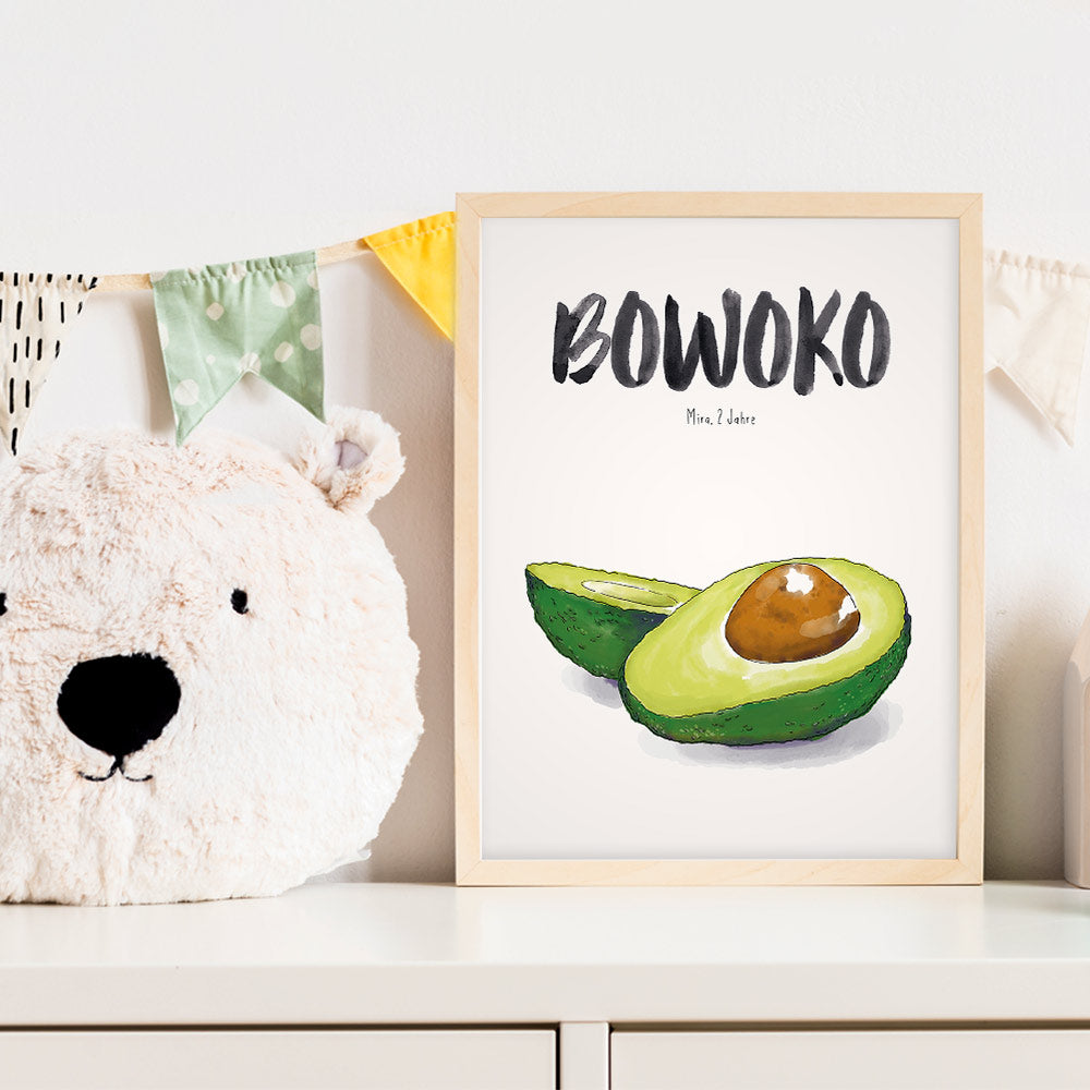Kindermundposter Avocado im Kinderzimmer – personalisiertes Poster als Dekoration und Geschenk