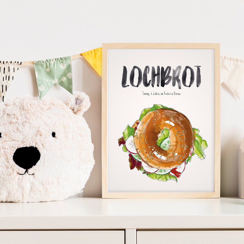Kindermundposter Bagel im Kinderzimmer – personalisiertes Poster als Dekoration und Geschenk