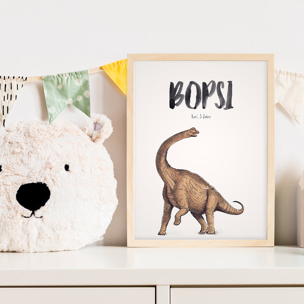 Kindermundposter Brachiosaurus im Kinderzimmer – personalisiertes Poster als Dekoration und Geschenk