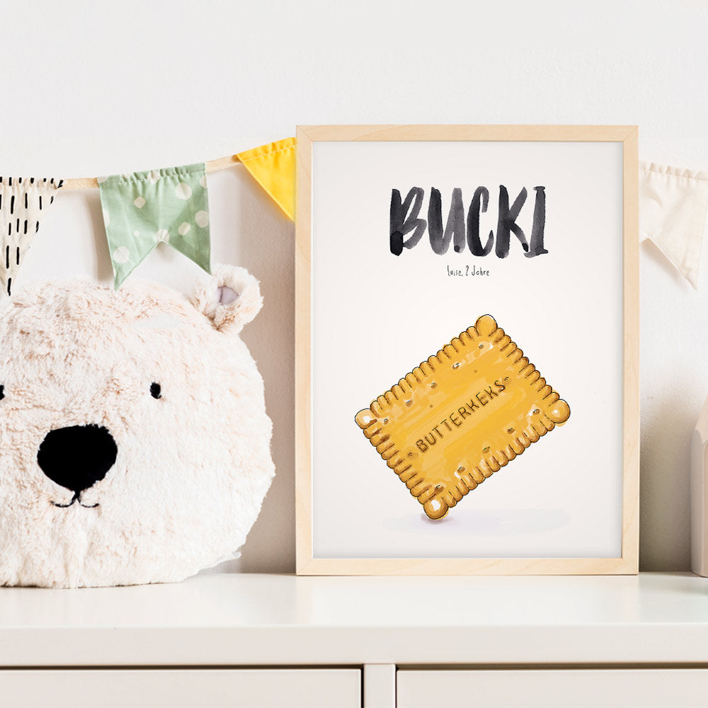 Kindermundposter Butterkeks im Kinderzimmer – personalisiertes Poster als Dekoration und Geschenk