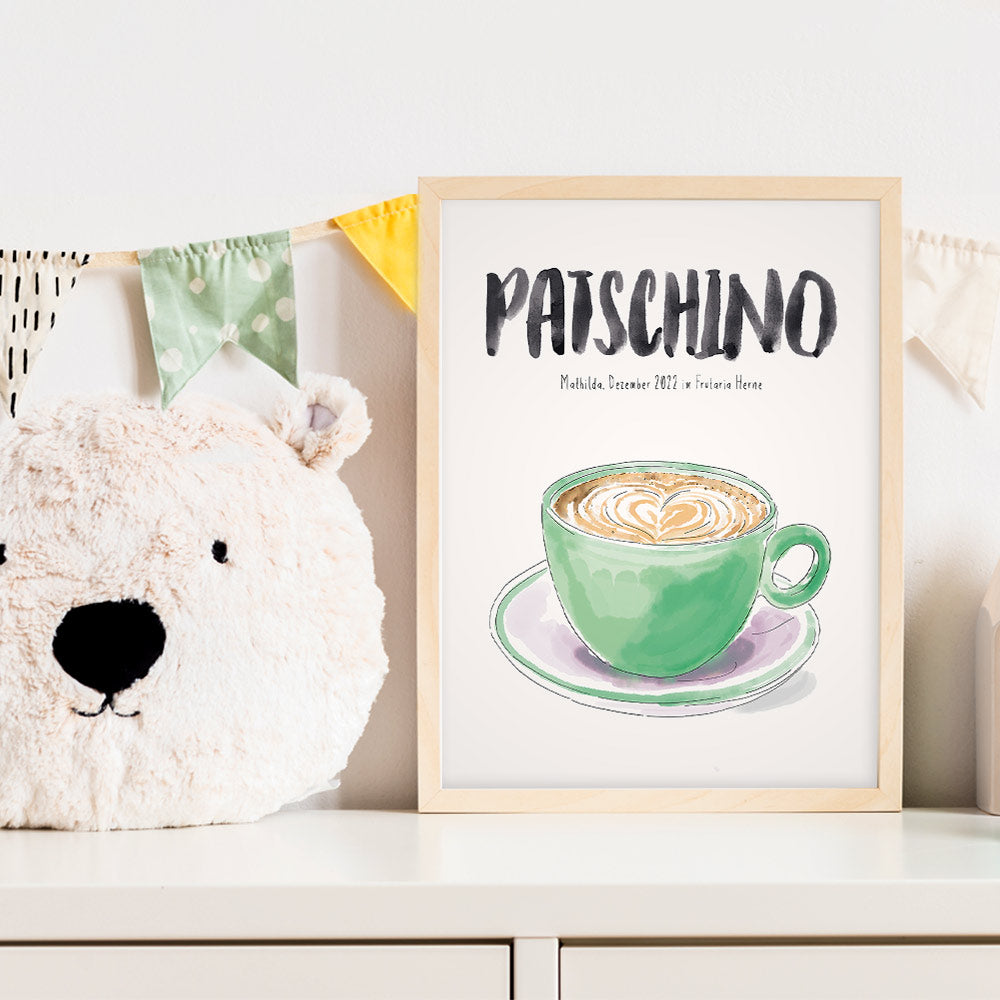 Kindermundposter Cappuccino im Kinderzimmer – personalisiertes Poster als Dekoration und Geschenk