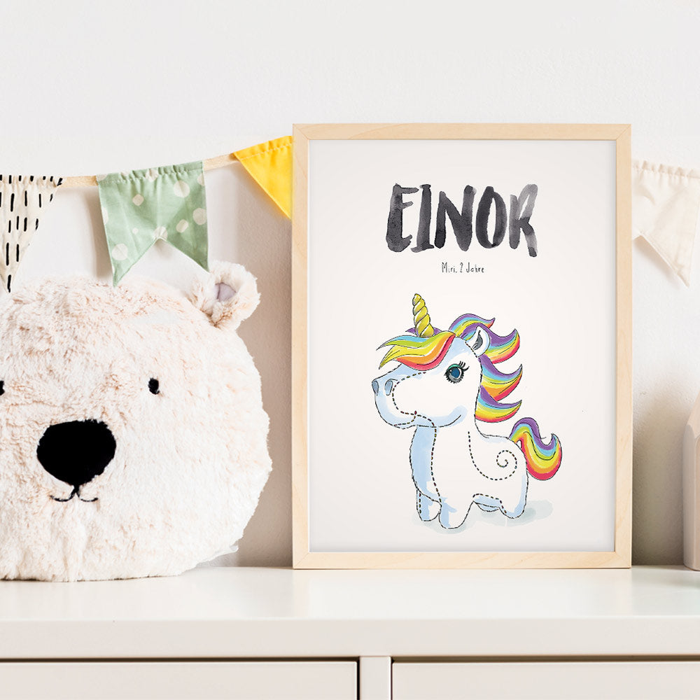 Kindermundposter Einhorn im Kinderzimmer – personalisiertes Poster als Dekoration und Geschenk
