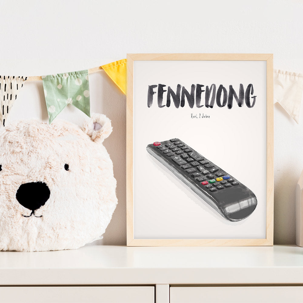 KindermundposterFernbedienung im Kinderzimmer – personalisiertes Poster als Dekoration und Geschenk