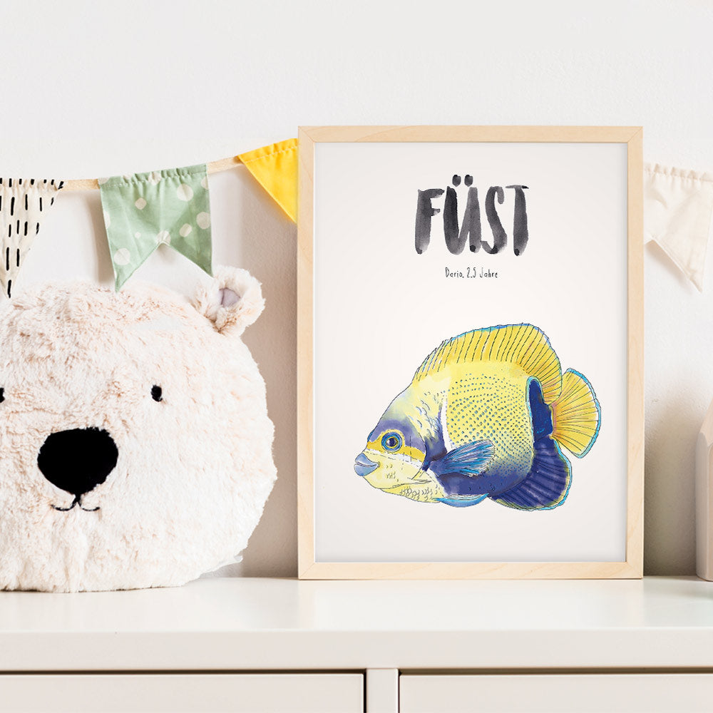 Kindermundposter Fisch im Kinderzimmer – personalisiertes Poster als Dekoration und Geschenk