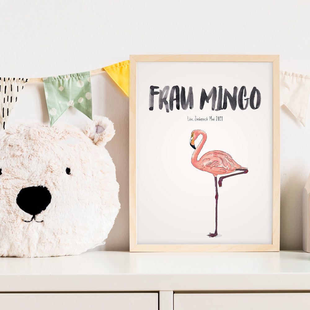 Kindermundposter Flamingo im Kinderzimmer – personalisiertes Poster als Dekoration und Geschenk