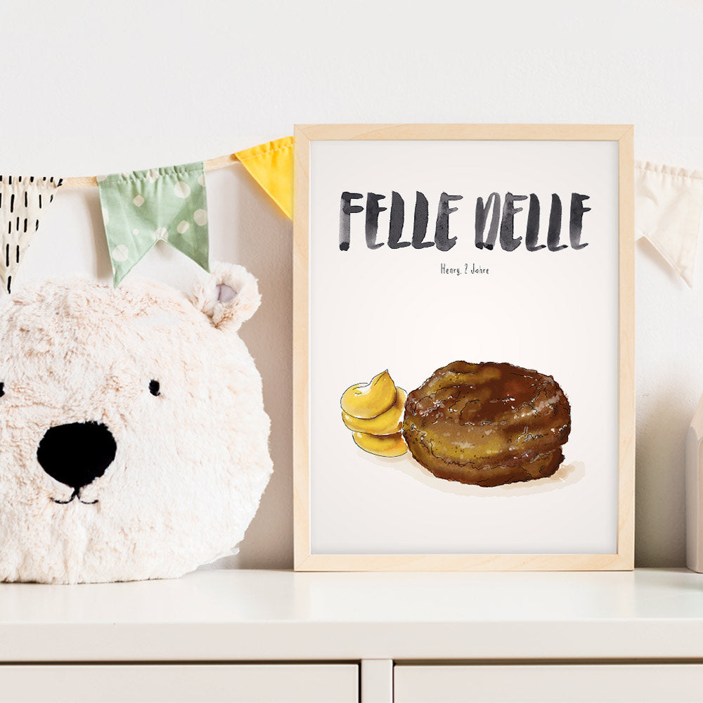 Kindermundposter Frikadelle im Kinderzimmer – personalisiertes Poster als Dekoration und Geschenk
