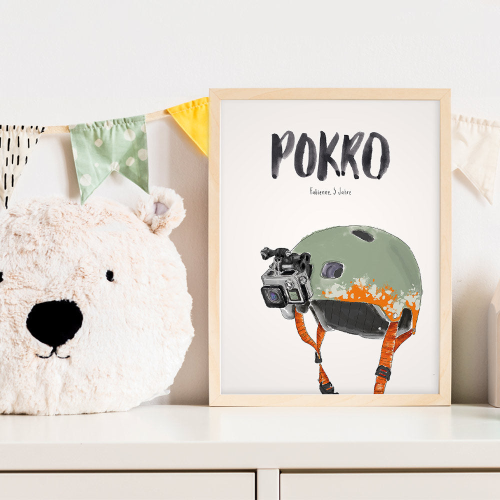 Kindermundposter Fahrradhelm im Kinderzimmer – personalisiertes Poster als Dekoration und Geschenk