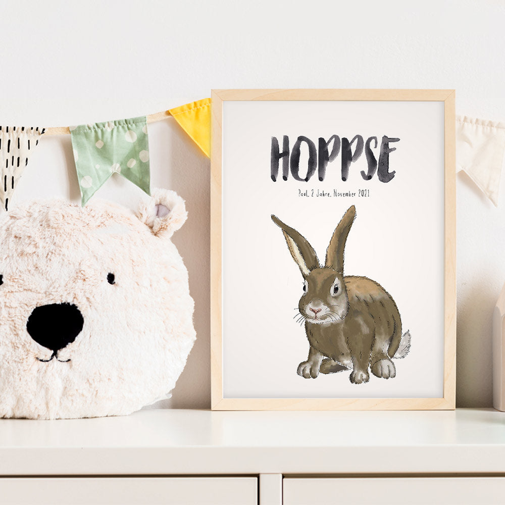 Kindermundposter Hase im Kinderzimmer – personalisiertes Poster als Dekoration und Geschenk