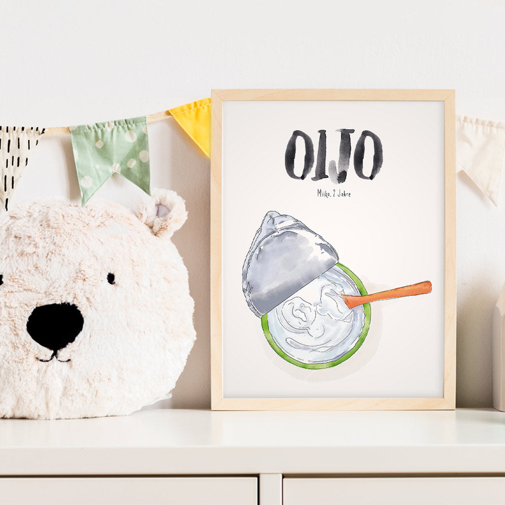 Kindermundposter Joghurt im Kinderzimmer – personalisiertes Poster als Dekoration und Geschenk