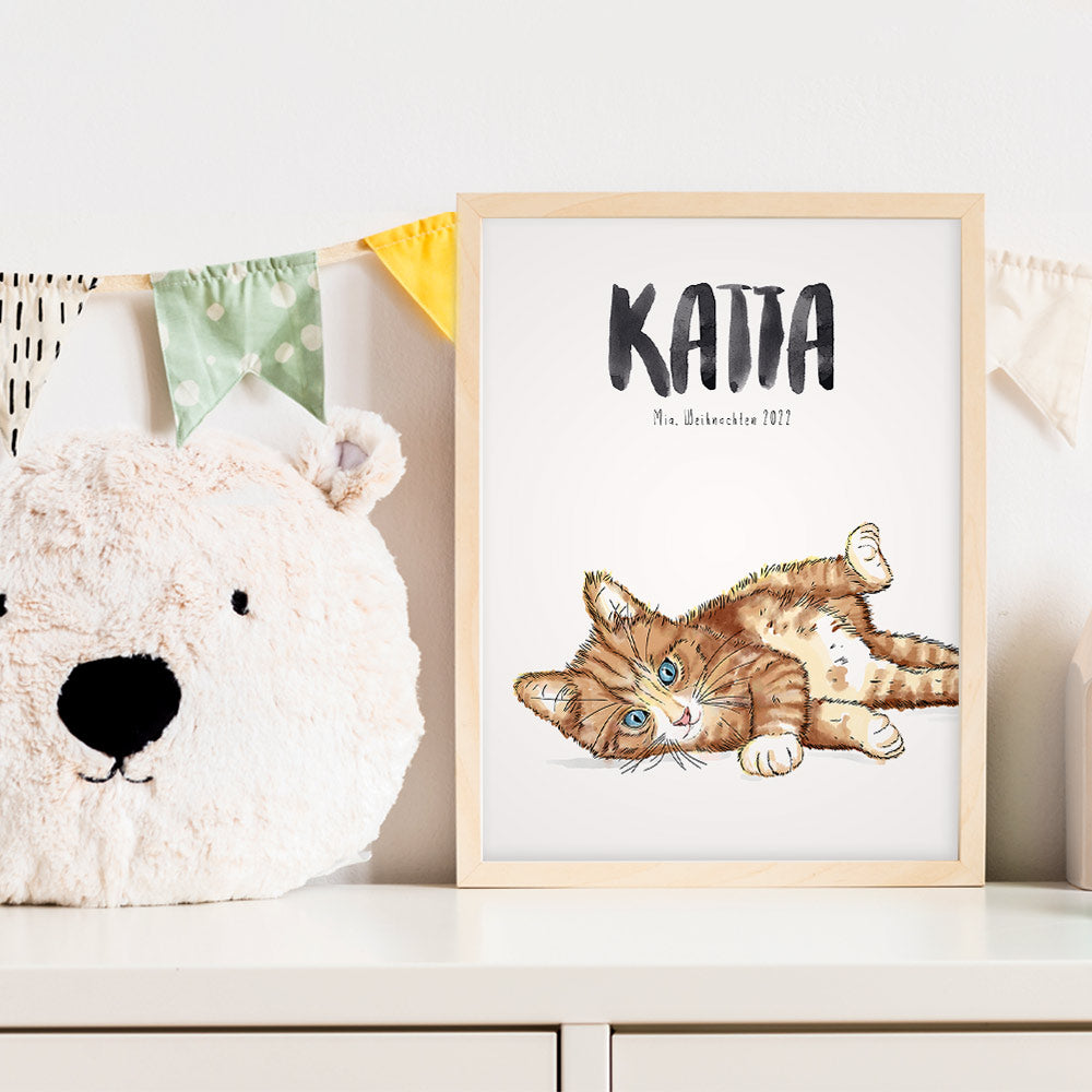 Kindermundposter Katze im Kinderzimmer – personalisiertes Poster als Dekoration und Geschenk