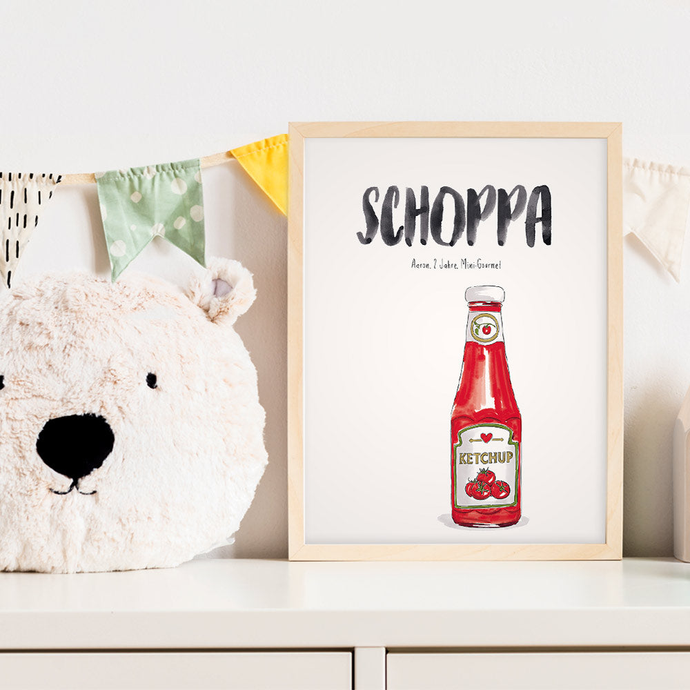 Kindermundposter Ketchup im Kinderzimmer – personalisiertes Poster als Dekoration und Geschenk