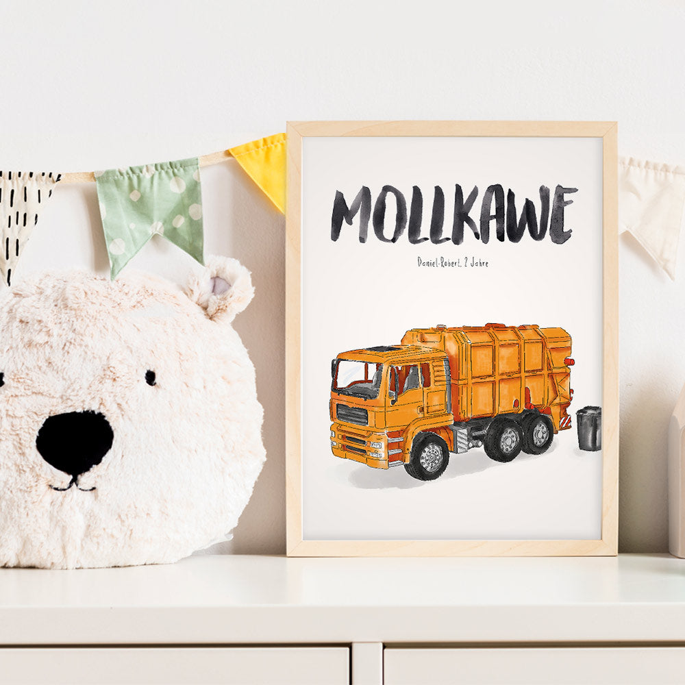 Kindermundposter Müllabfuhr im Kinderzimmer – personalisiertes Poster als Dekoration und Geschenk