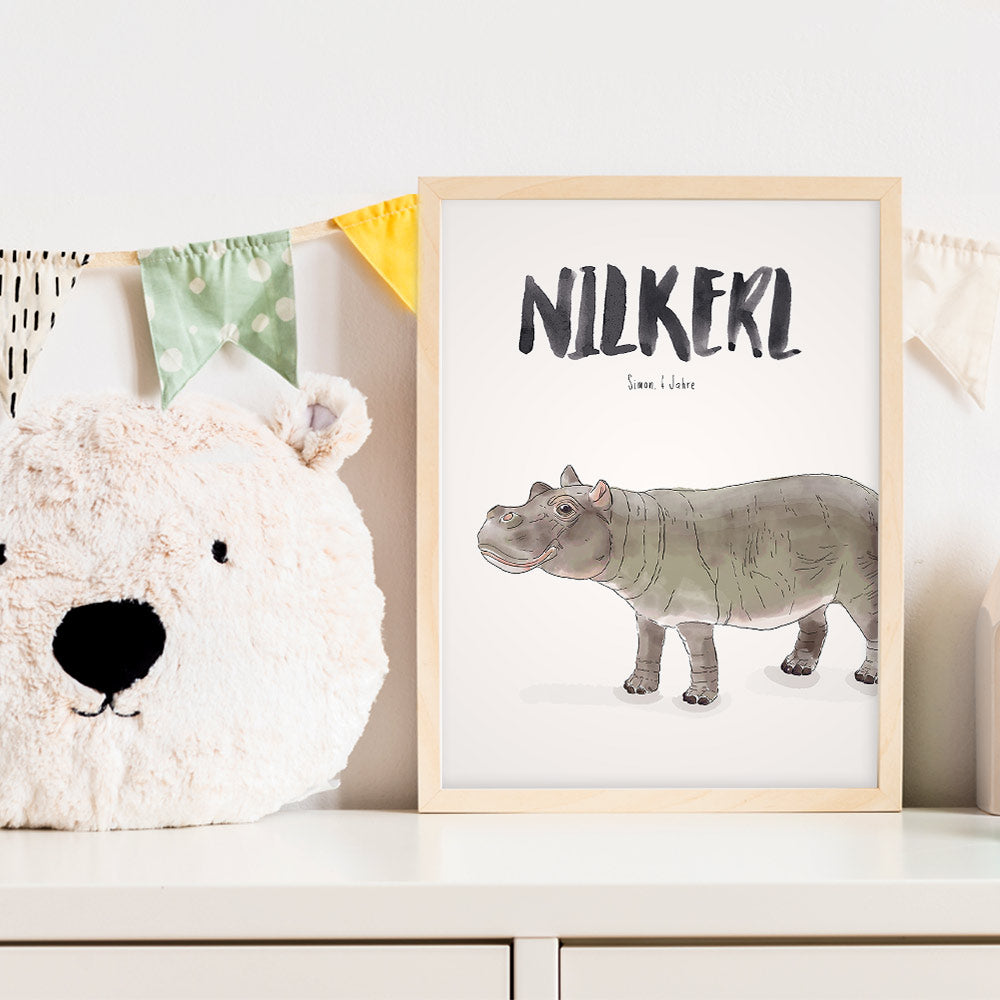 Kindermundposter Nilpferd im Kinderzimmer – personalisiertes Poster als Dekoration und Geschenk