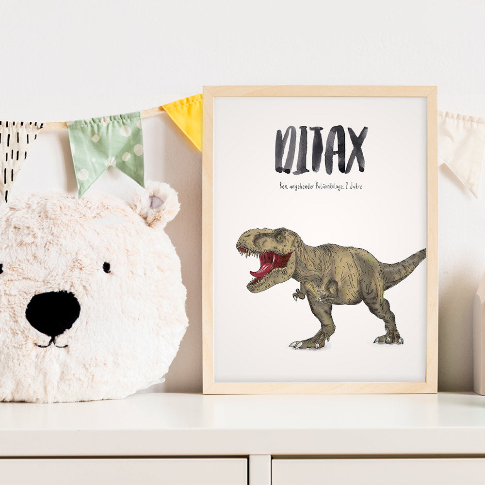 Kindermundposter T-Rex im Kinderzimmer – personalisiertes Poster als Dekoration und Geschenk