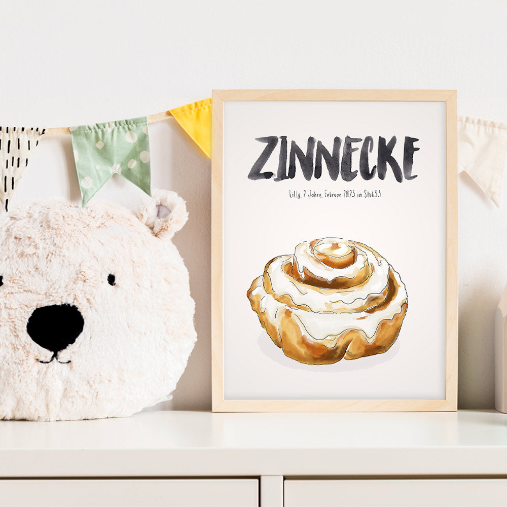 Kindermundposter Zimtschnecke im Kinderzimmer – personalisiertes Poster als Dekoration und Geschenk