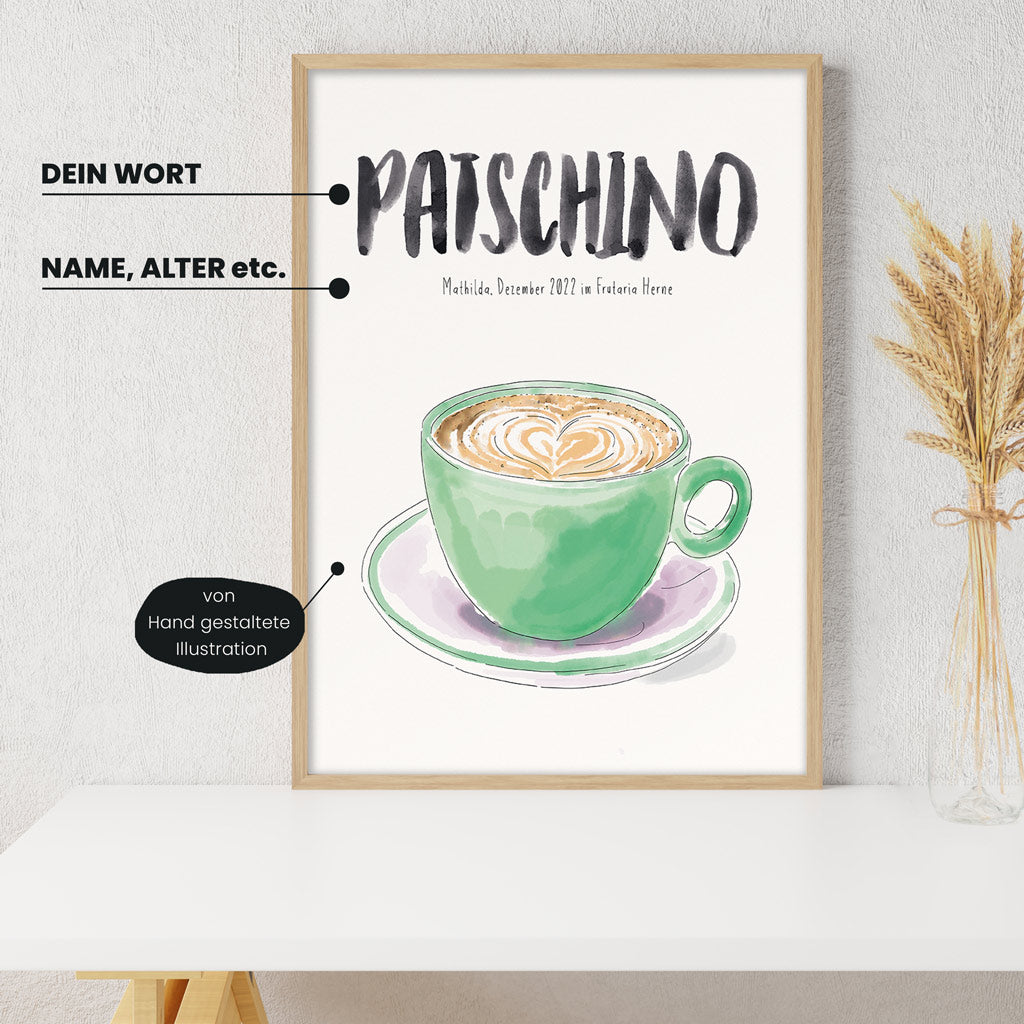 Detailansicht Kindermundposter Cappuccino: Erklärungen der personalisierbaren Elemente - einzigartiges Erinnerungsstück für Eltern