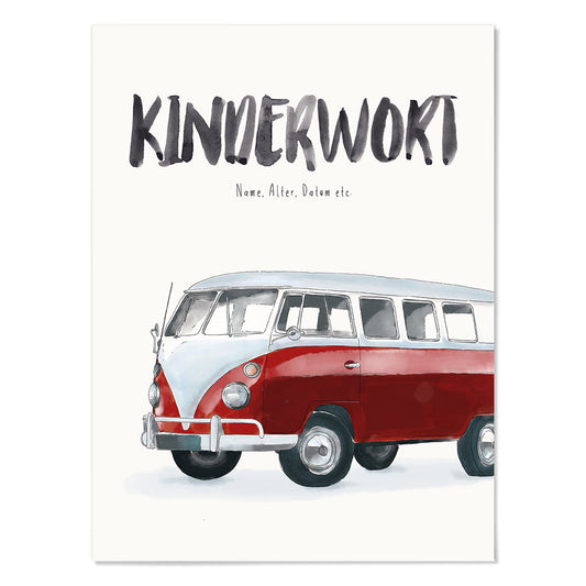 Kindermundposter Kleinbus – personalisiertes Poster mit Kinderwort für Eltern
