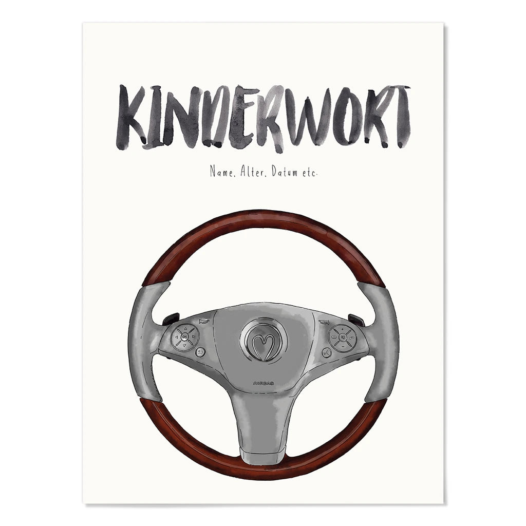 Kindermundposter Lenkrad – personalisiertes Poster mit Kinderwort für Eltern