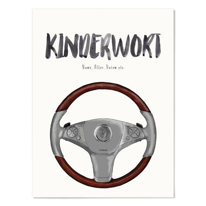 Kindermundposter Lenkrad – personalisiertes Poster mit Kinderwort für Eltern