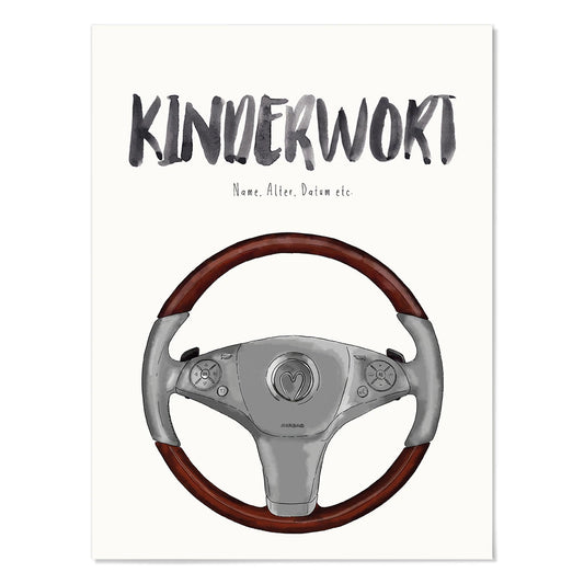 Kindermundposter Lenkrad – personalisiertes Poster mit Kinderwort für Eltern