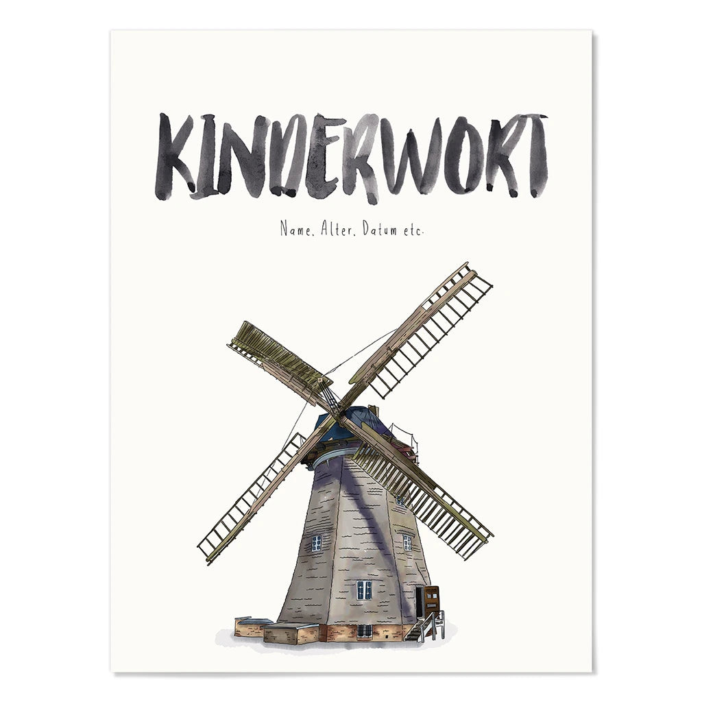 Kindermundposter Windmühle – personalisiertes Poster mit Kinderwort für Eltern