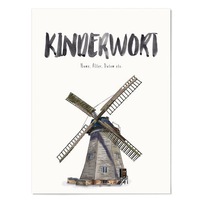 Kindermundposter Windmühle – personalisiertes Poster mit Kinderwort für Eltern