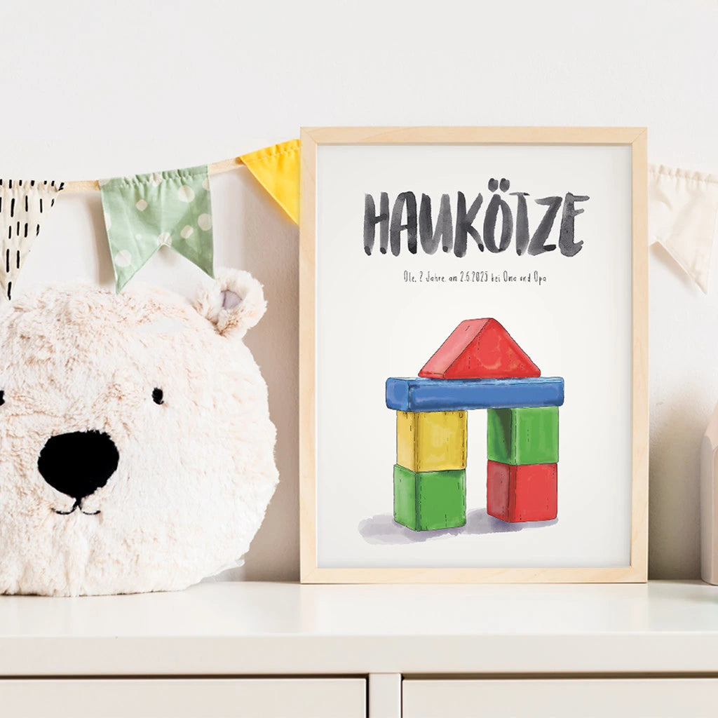 Kindermundposter Bauklötze im Kinderzimmer – personalisiertes Poster als Dekoration und Geschenk