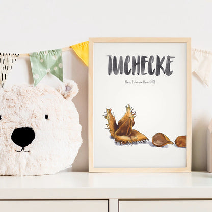 Kindermundposter Bucheckern im Kinderzimmer – personalisiertes Poster als Dekoration und Geschenk
