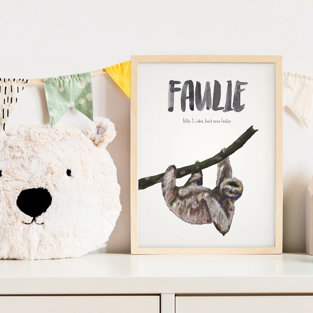 Kindermundposter Faultier im Kinderzimmer – personalisiertes Poster als Dekoration und Geschenk