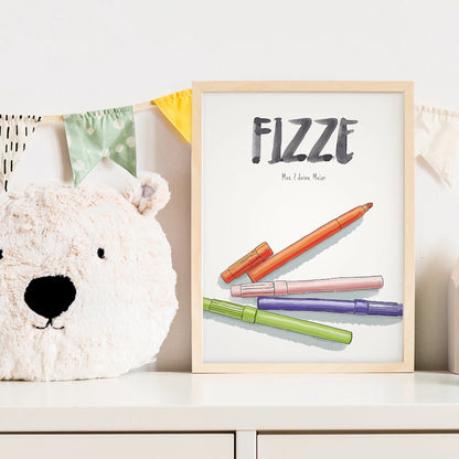 Kindermundposter Filzstifte im Kinderzimmer – personalisiertes Poster als Dekoration und Geschenk
