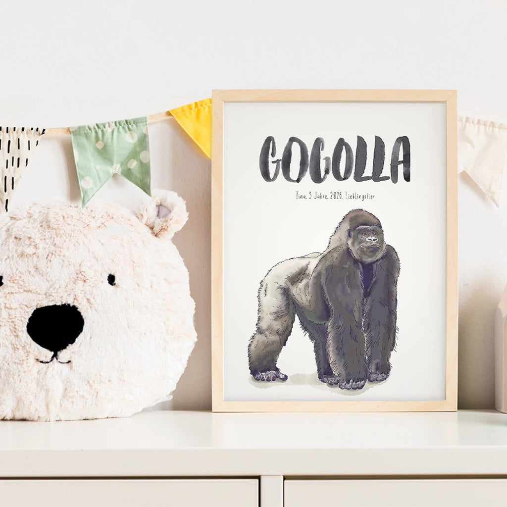 Kindermundposter Gorilla im Kinderzimmer – personalisiertes Poster als Dekoration und Geschenk