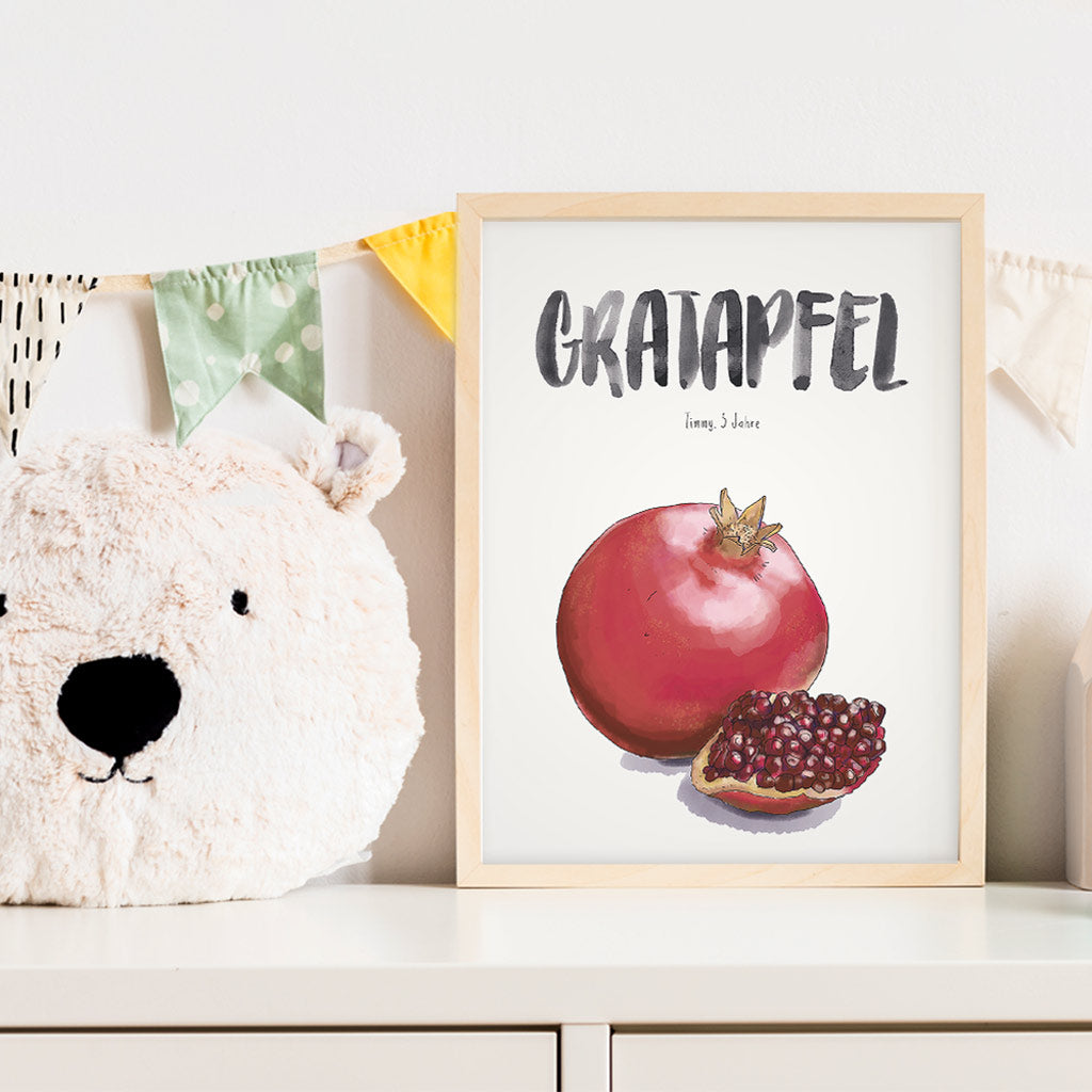 Kindermundposter Granatapfel im Kinderzimmer – personalisiertes Poster als Dekoration und Geschenk
