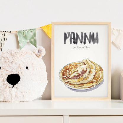 Kindermundposter Pfannkuchen im Kinderzimmer – personalisiertes Poster als Dekoration und Geschenk