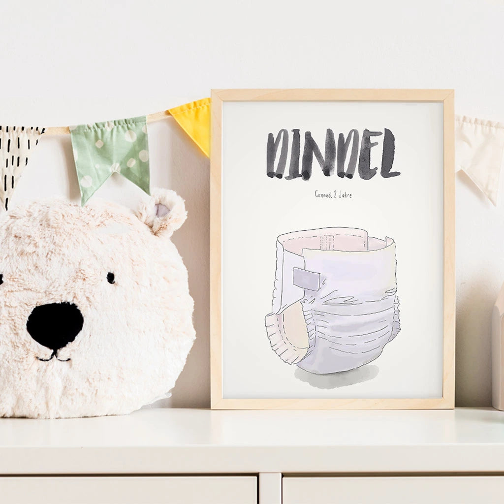 Kindermundposter Windel im Kinderzimmer – personalisiertes Poster als Dekoration und Geschenk